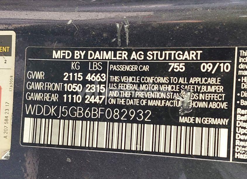 Photo 9 of 2011 Mercedes-benz E 350 (VIN WDDKJ5GB6BF082932)