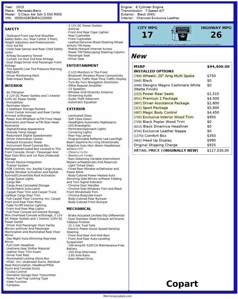 Photo 10 of 2015 MERCEDES-BENZ S 550 (VIN WDDUG8CB4FA120000)