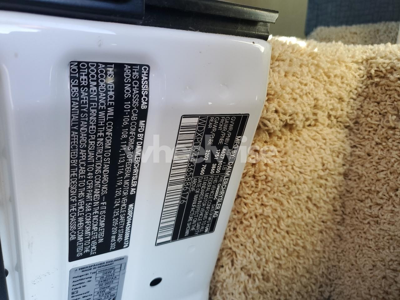 Photo 10 of 2006 DODGE SPRINTER 3500 (VIN WDXPD944365886176)