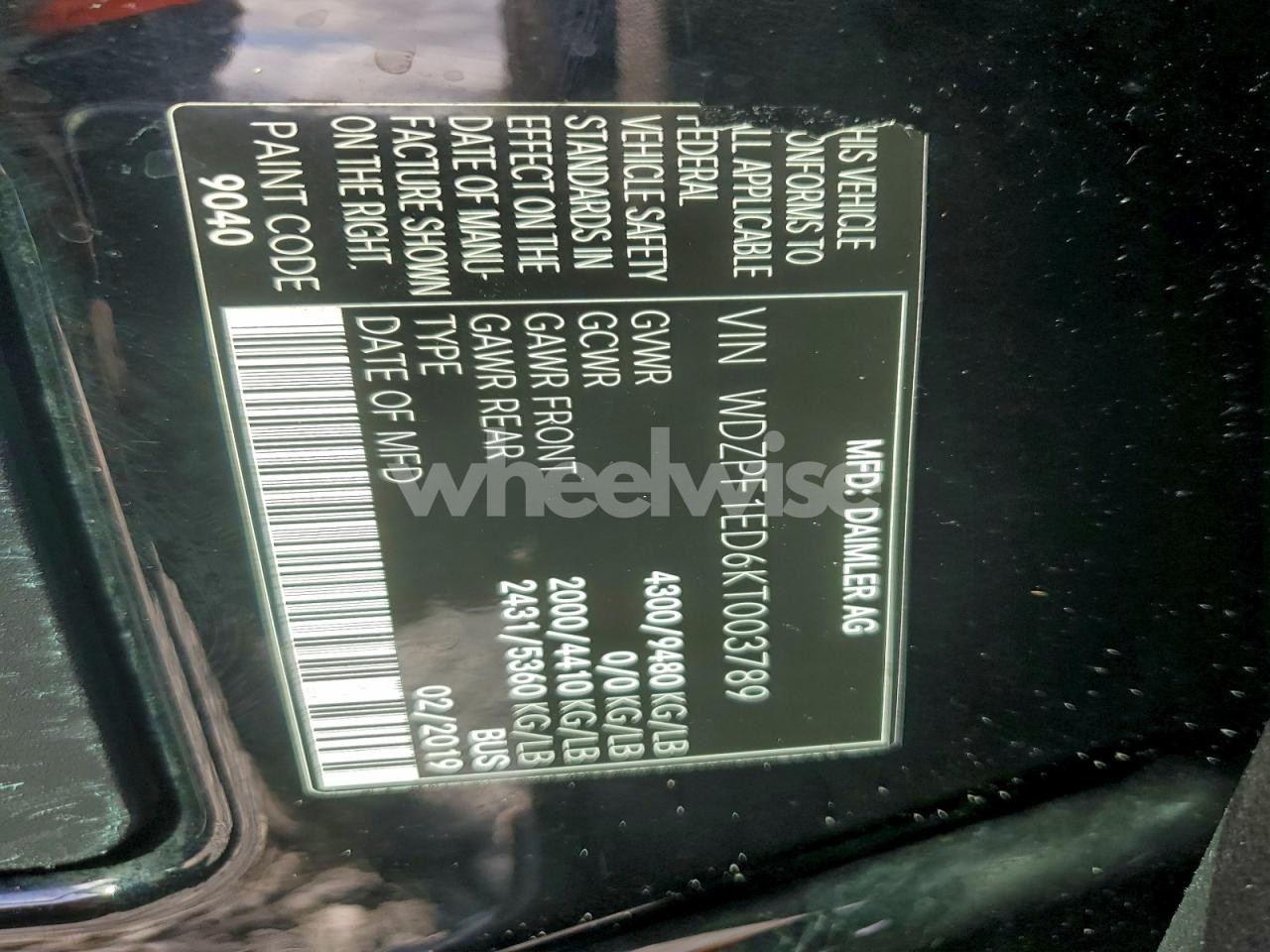 Photo 13 of 2019 MERCEDES-BENZ SPRINTER 2500/3500 (VIN WDZPF1ED6KT003789)