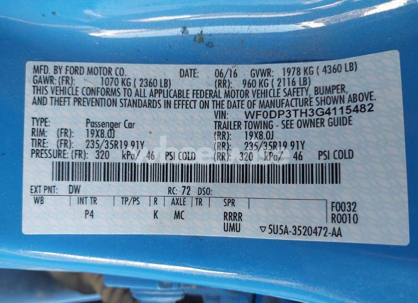 Photo 9 of 2016 Ford Focus RS (VIN WF0DP3TH3G4115482)