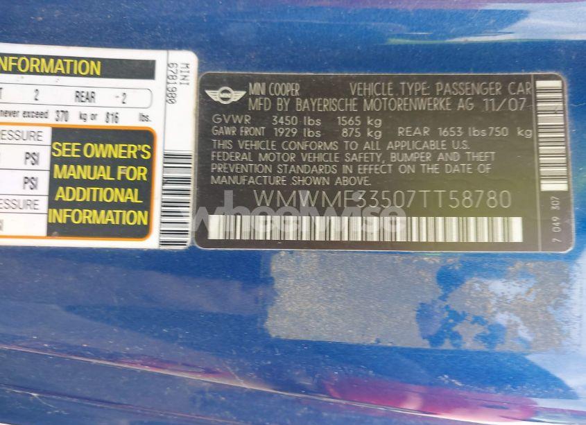 Photo 9 of 2007 Mini Cooper N/A (VIN WMWMF33507TT58780)