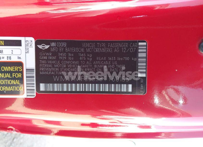 Photo 9 of 2008 Mini Cooper N/A (VIN WMWMF33538TT60153)