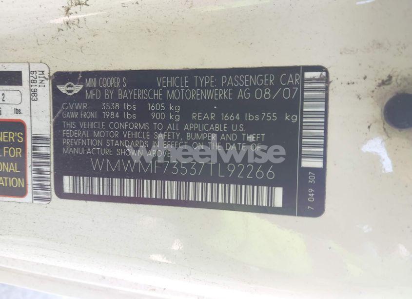 Photo 9 of 2007 Mini Cooper S (VIN WMWMF73537TL92266)
