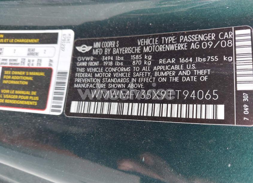 Photo 9 of 2009 Mini Cooper S (VIN WMWMF735X9TT94065)