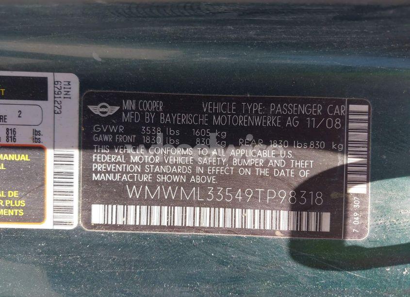 Photo 9 of 2009 Mini Cooper CLUBMAN (VIN WMWML33549TP98318)