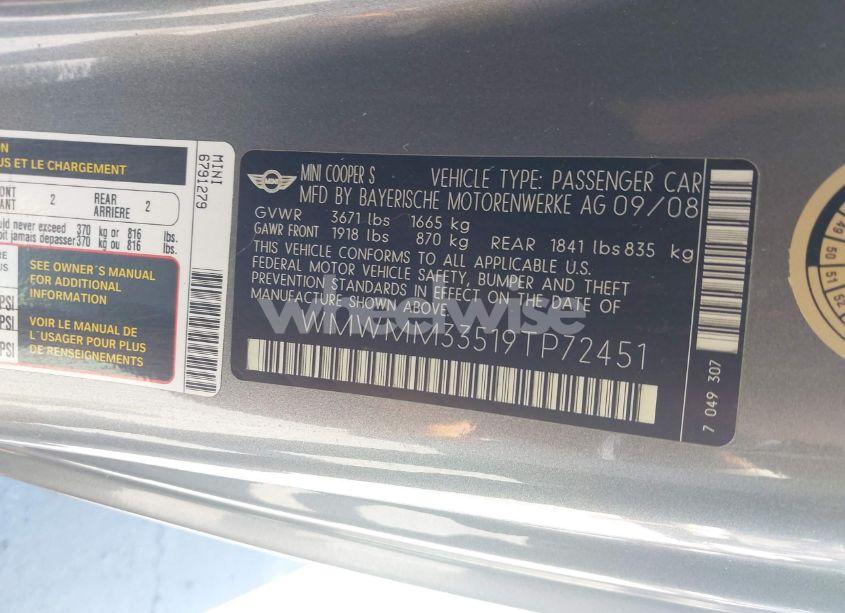 Photo 9 of 2009 Mini Cooper S CLUBMAN (VIN WMWMM33519TP72451)