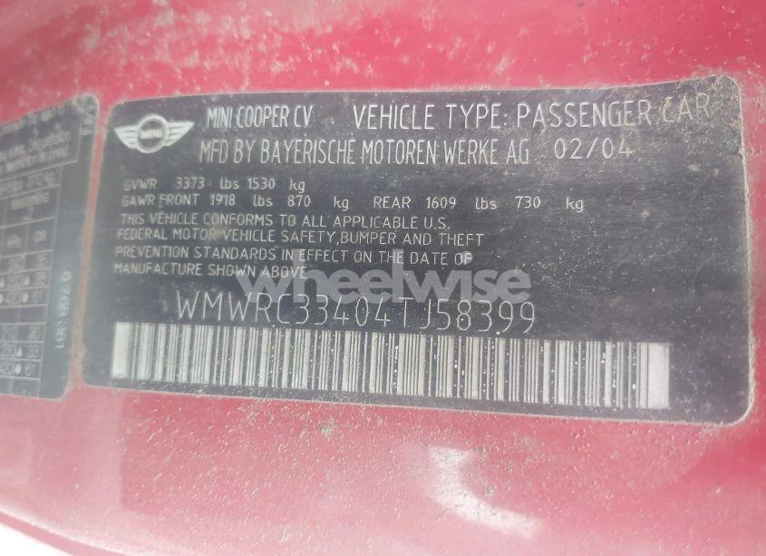 Photo 9 of 2004 Mini Cooper (VIN WMWRC33404TJ58399)