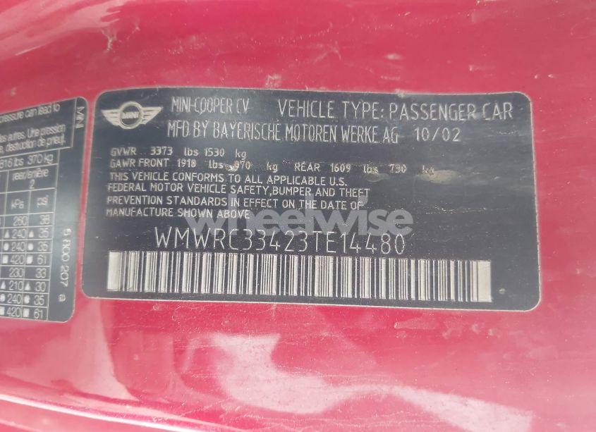 Photo 9 of 2003 Mini Cooper N/A (VIN WMWRC33423TE14480)