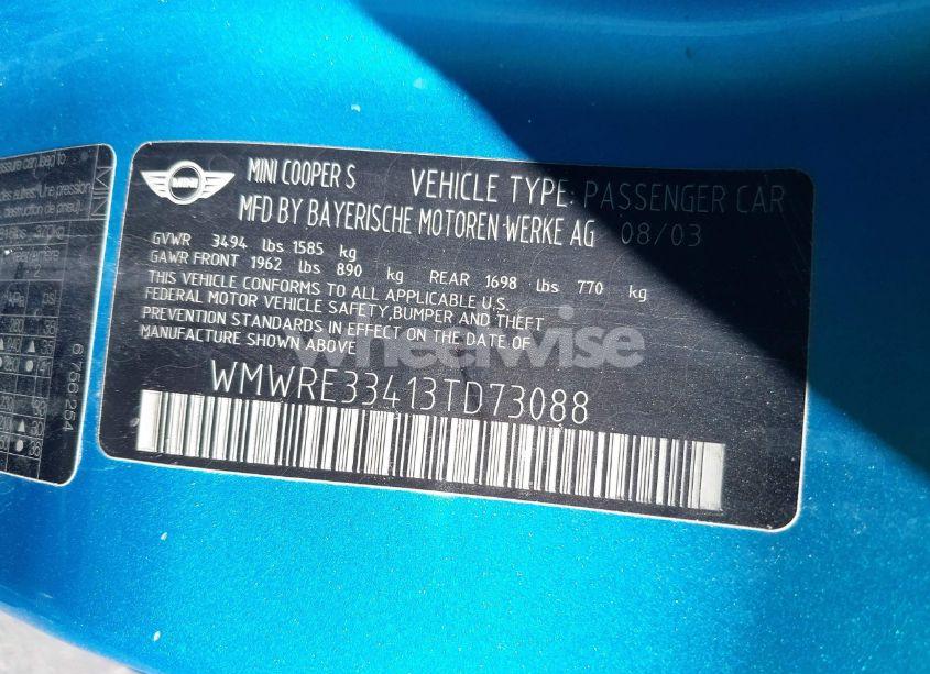 Photo 9 of 2003 Mini Cooper S (VIN WMWRE33413TD73088)