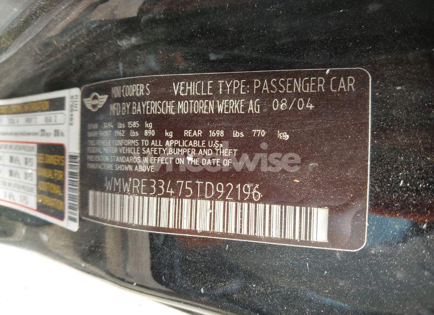 Photo 9 of 2005 Mini Cooper S (VIN WMWRE33475TD92196)