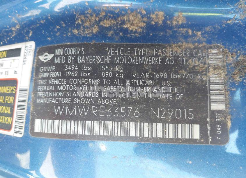 Photo 9 of 2006 Mini Cooper S (VIN WMWRE33576TN29015)