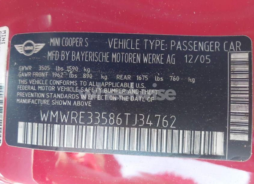 Photo 9 of 2006 Mini Cooper S (VIN WMWRE33586TJ34762)
