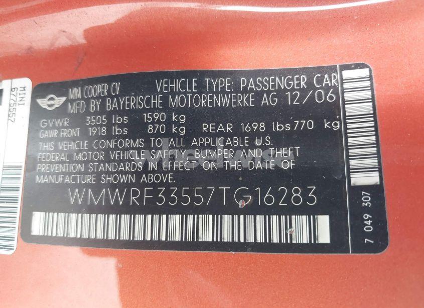 Photo 9 of 2007 Mini Cooper N/A (VIN WMWRF33557TG16283)