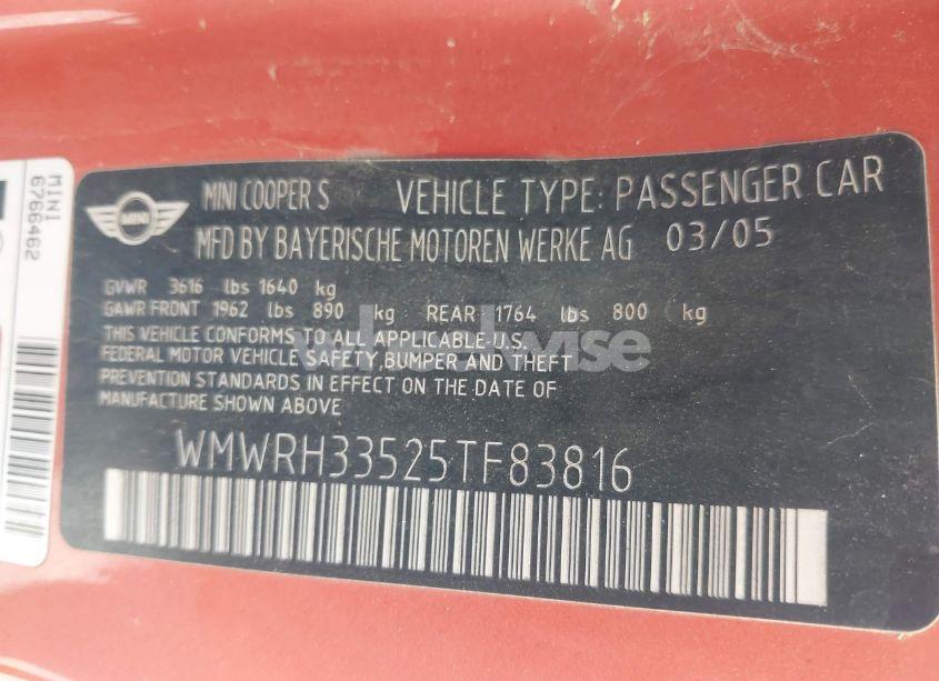 Photo 9 of 2005 Mini Cooper S (VIN WMWRH33525TF83816)