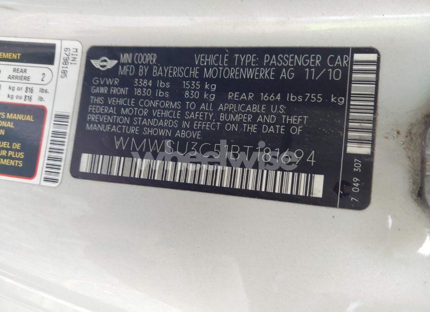 Photo 9 of 2011 Mini Cooper (VIN WMWSU3C51BT181694)