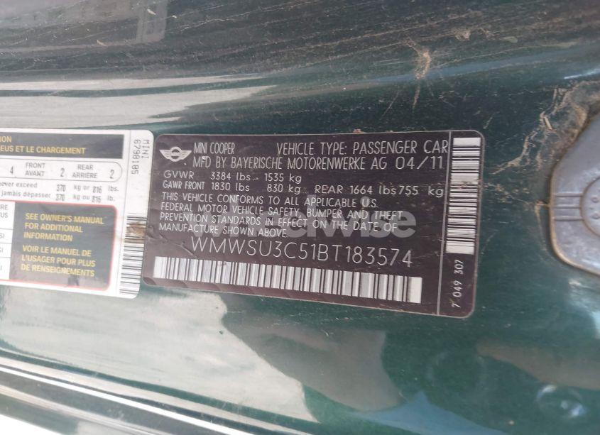 Photo 9 of 2011 Mini Cooper (VIN WMWSU3C51BT183574)