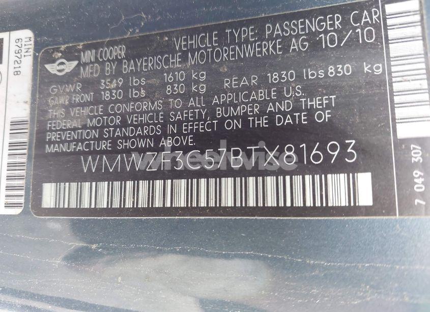 Photo 9 of 2011 Mini Cooper (VIN WMWZF3C57BTX81693)