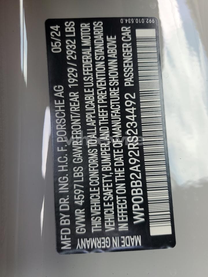 Photo 12 of 2024 PORSCHE 911 TARGA 4S (VIN WP0BB2A92RS234492)