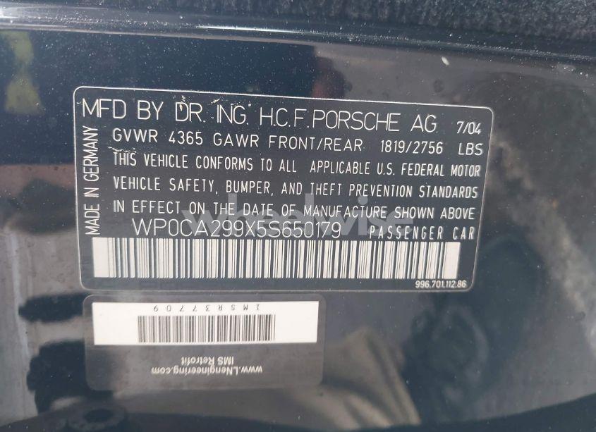 Photo 9 of 2005 Porsche 911 CARRERA (VIN WP0CA299X5S650179)