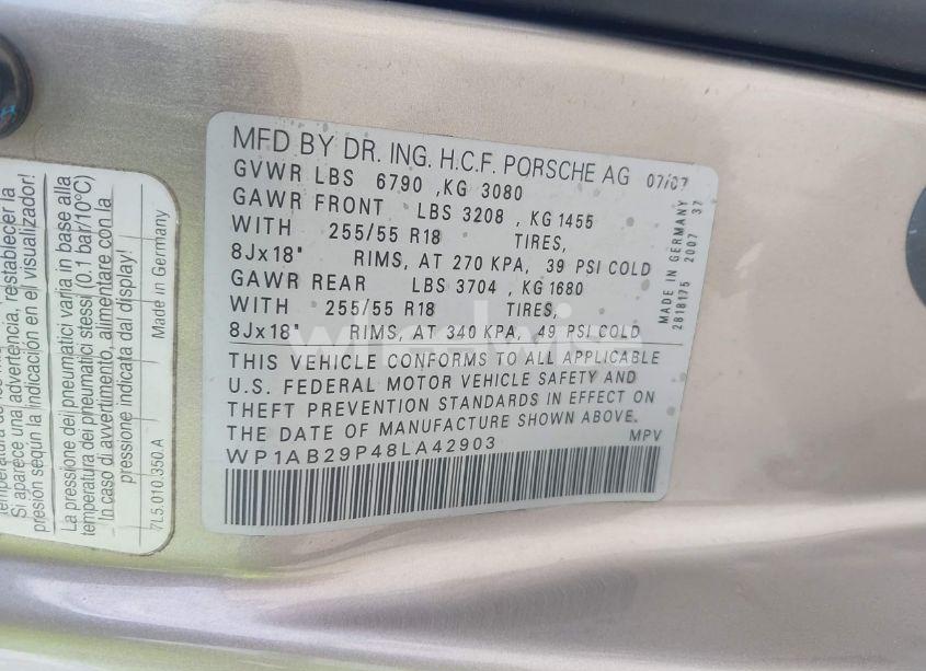 Photo 9 of 2008 Porsche Cayenne S (VIN WP1AB29P48LA42903)