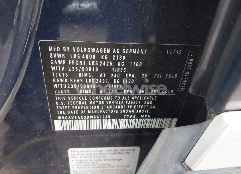 Photo 9 of 2013 Volkswagen Tiguan SE (VIN WVGAV3AX3DW561245)