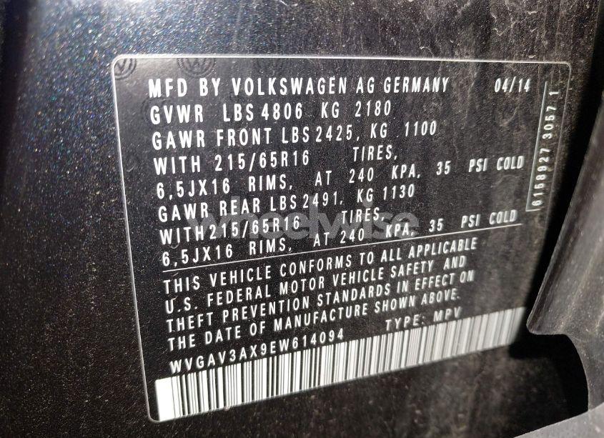 Photo 9 of 2014 Volkswagen Tiguan S (VIN WVGAV3AX9EW614094)