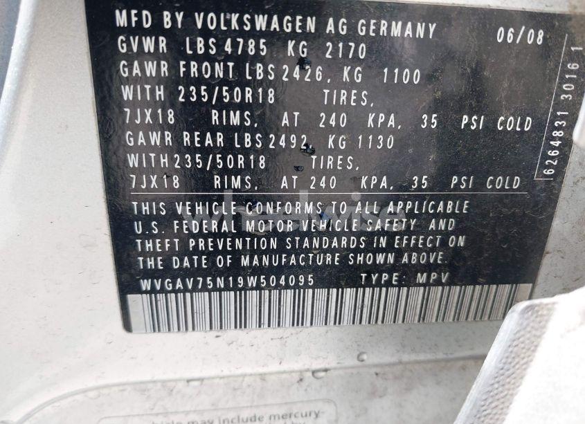 Photo 9 of 2009 Volkswagen Tiguan S/SE/SEL (VIN WVGAV75N19W504095)