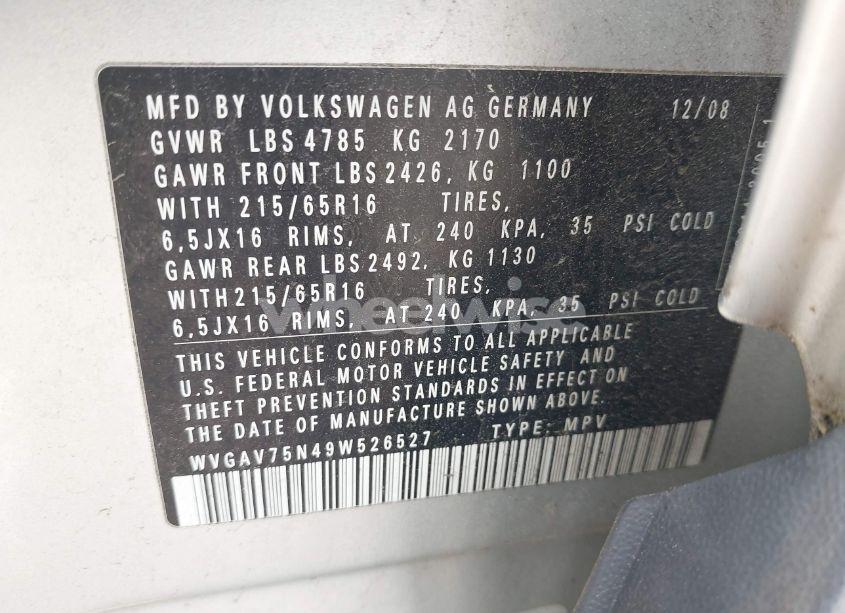 Photo 9 of 2009 Volkswagen Tiguan S (VIN WVGAV75N49W526527)