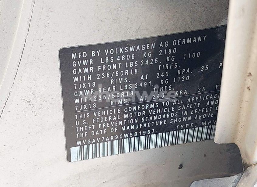 Photo 9 of 2012 Volkswagen Tiguan SE (VIN WVGAV7AX9CW581957)