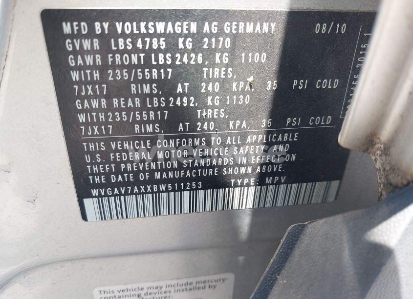 Photo 9 of 2011 Volkswagen Tiguan SE (VIN WVGAV7AXXBW511253)