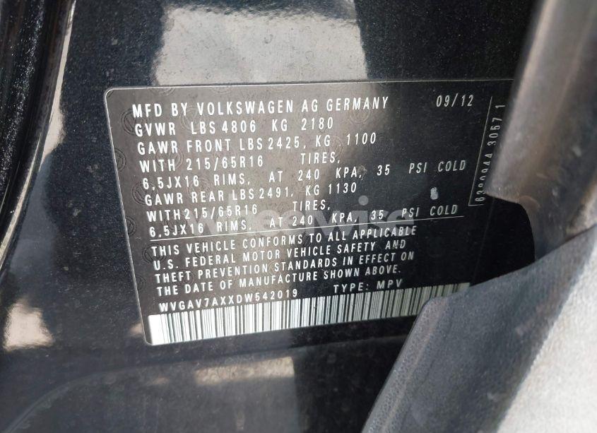 Photo 9 of 2013 Volkswagen Tiguan S/SE/SEL (VIN WVGAV7AXXDW542019)