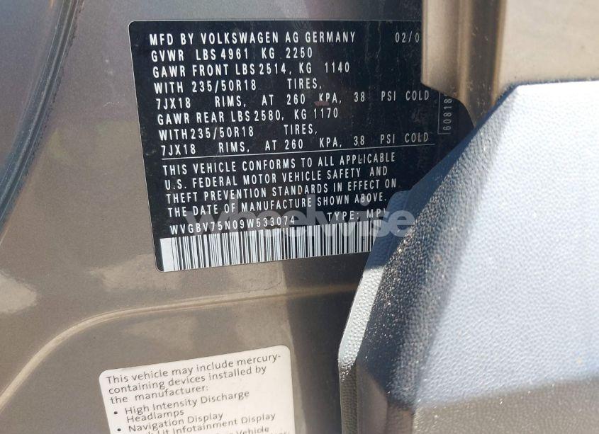 Photo 9 of 2009 Volkswagen Tiguan SE (VIN WVGBV75N09W533074)