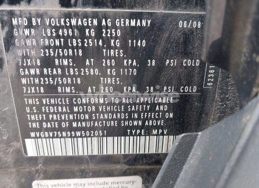 Photo 9 of 2009 Volkswagen Tiguan SE/SEL (VIN WVGBV75N99W502051)