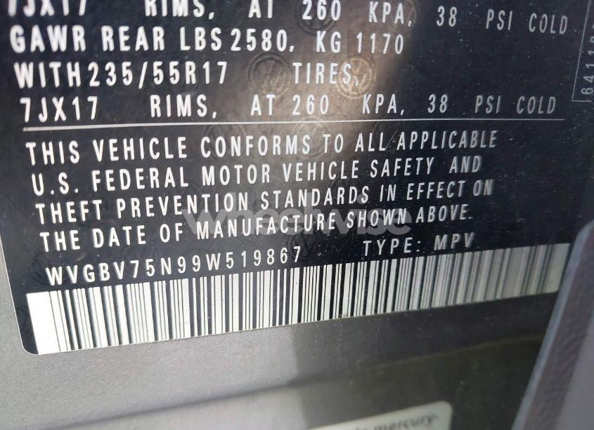 Photo 9 of 2009 Volkswagen Tiguan SE/SEL (VIN WVGBV75N99W519867)