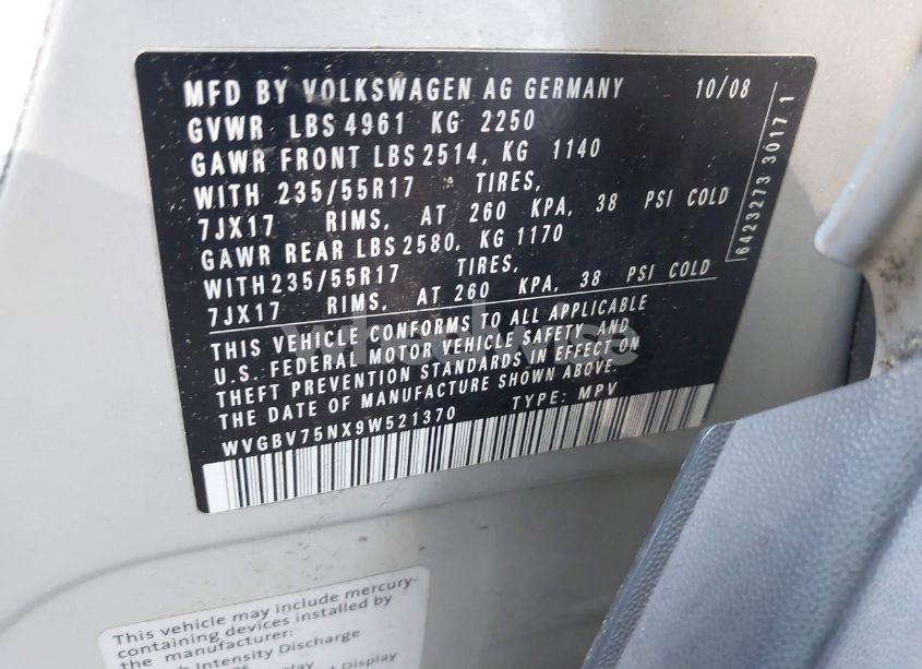 Photo 9 of 2009 Volkswagen Tiguan SE/SEL (VIN WVGBV75NX9W521370)