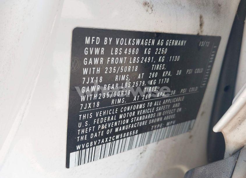 Photo 9 of 2012 Volkswagen Tiguan SE (VIN WVGBV7AX2CW588558)