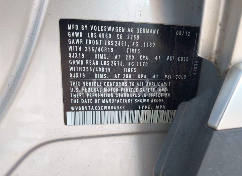 Photo 9 of 2012 Volkswagen Tiguan SEL (VIN WVGBV7AX3CW604086)