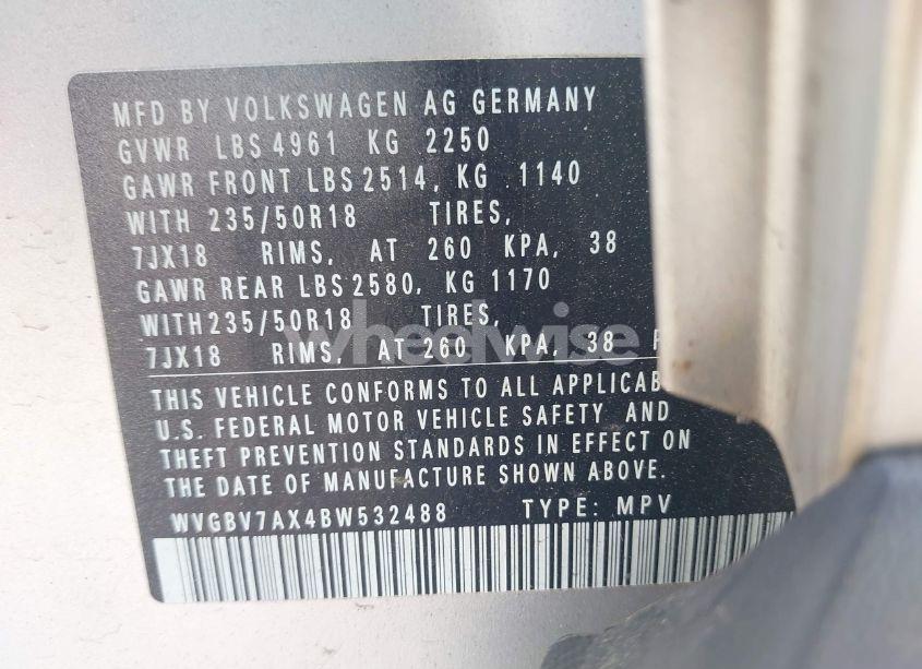 Photo 9 of 2011 Volkswagen Tiguan SE (VIN WVGBV7AX4BW532488)