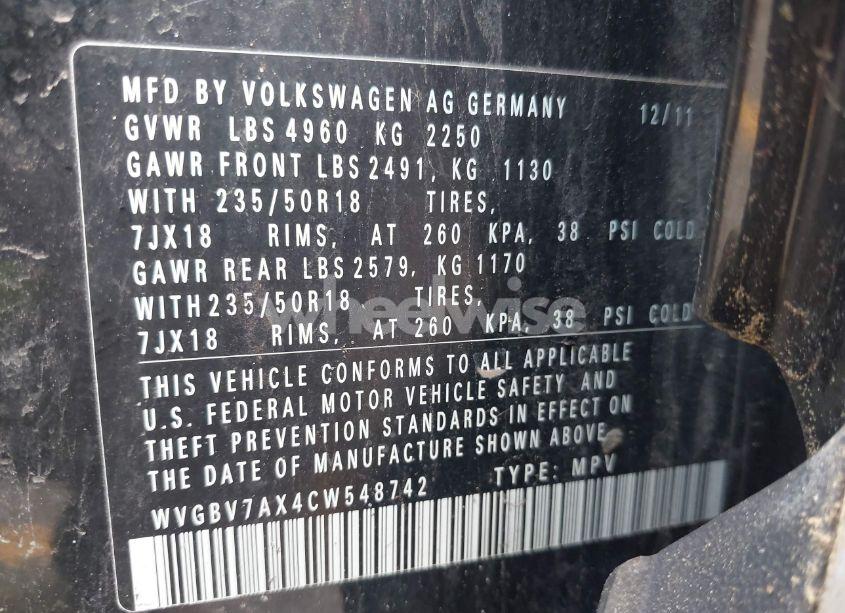 Photo 9 of 2012 Volkswagen Tiguan SE (VIN WVGBV7AX4CW548742)