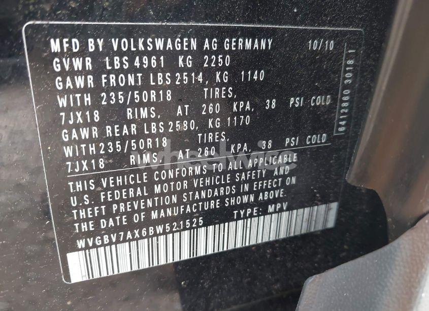 Photo 9 of 2011 Volkswagen Tiguan SE (VIN WVGBV7AX6BW521525)