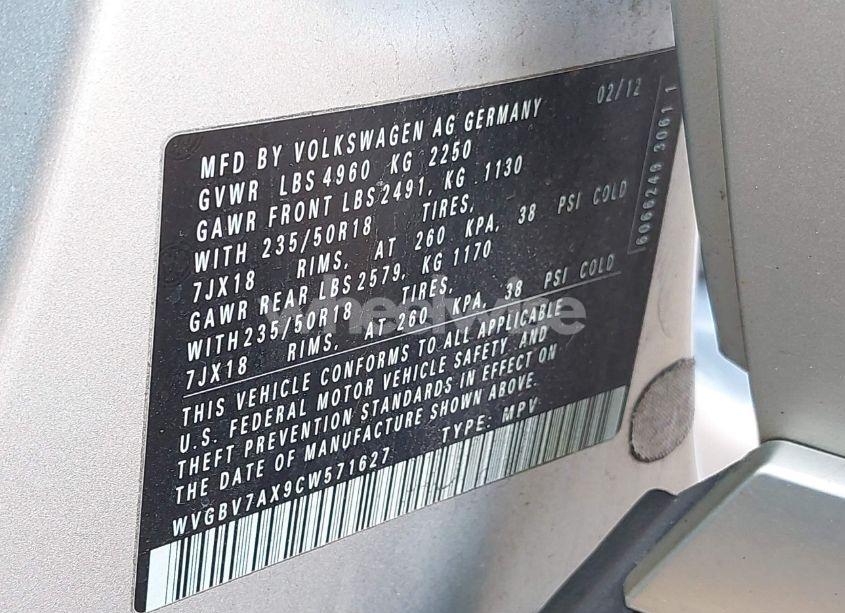 Photo 9 of 2012 Volkswagen Tiguan SE (VIN WVGBV7AX9CW571627)