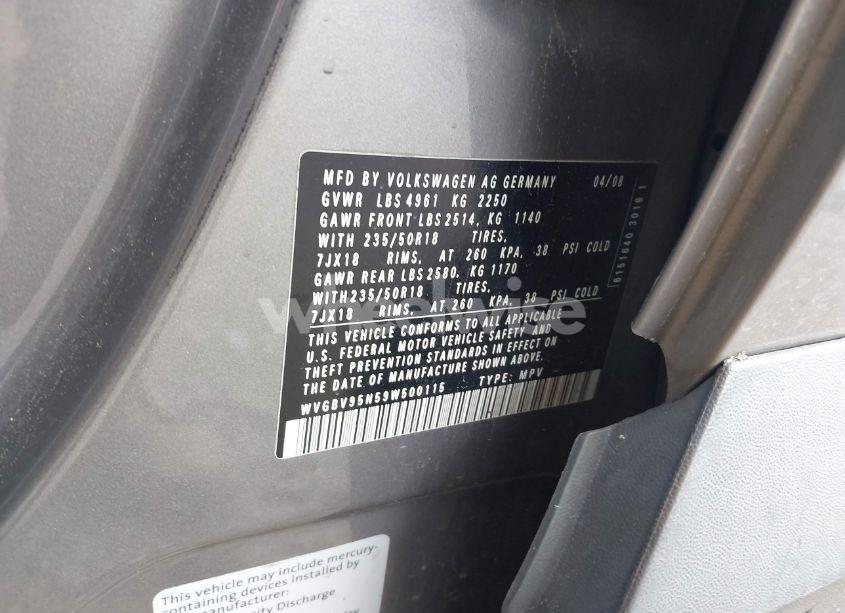 Photo 9 of 2009 Volkswagen Tiguan SE/SEL (VIN WVGBV95N59W500115)