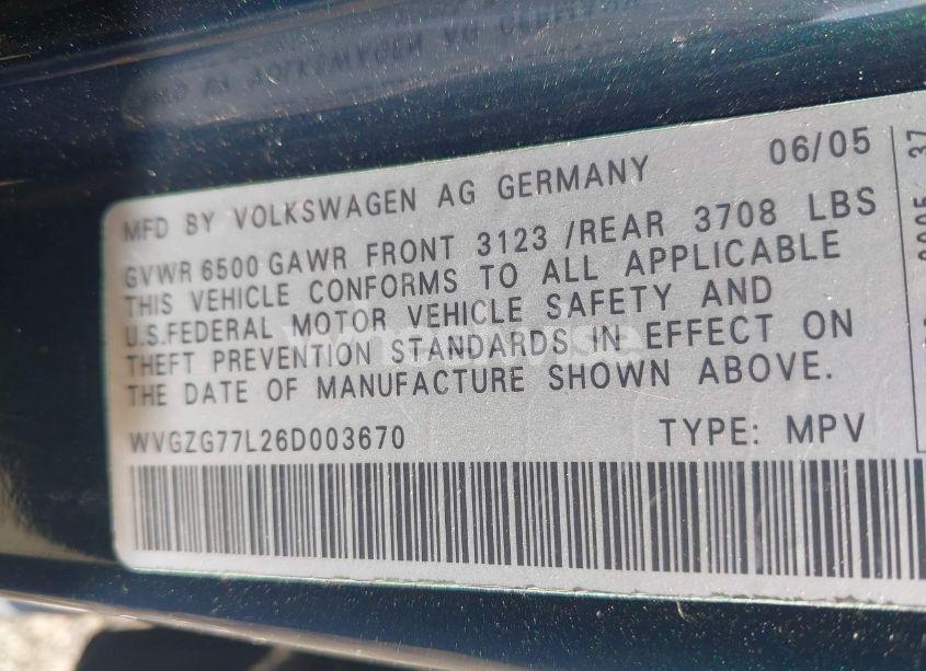 Photo 9 of 2006 Volkswagen Touareg V6 (VIN WVGZG77L26D003670)