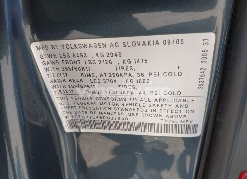 Photo 9 of 2006 Volkswagen Touareg V6 (VIN WVGZG77L46D027940)