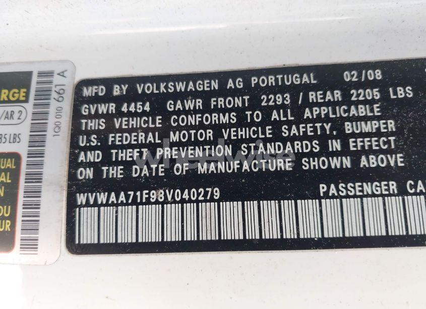 Photo 9 of 2008 Volkswagen Eos KOMFORT/TURBO (VIN WVWAA71F98V040279)