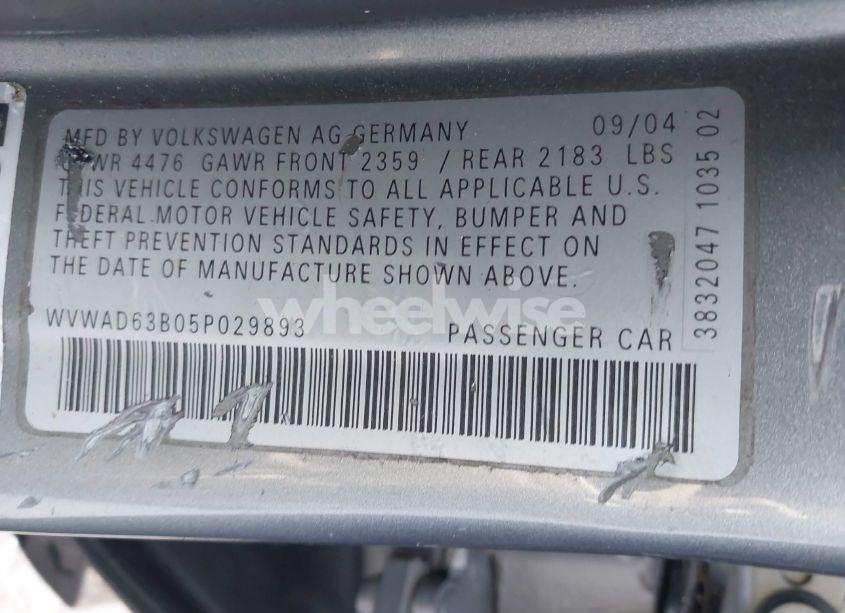 Photo 9 of 2005 Volkswagen Passat GLS 1.8T (VIN WVWAD63B05P029893)