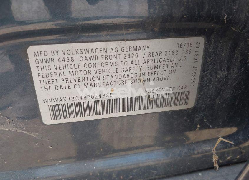 Photo 9 of 2006 Volkswagen Passat 2.0T/VALUE EDITION (VIN WVWAK73C46P024685)