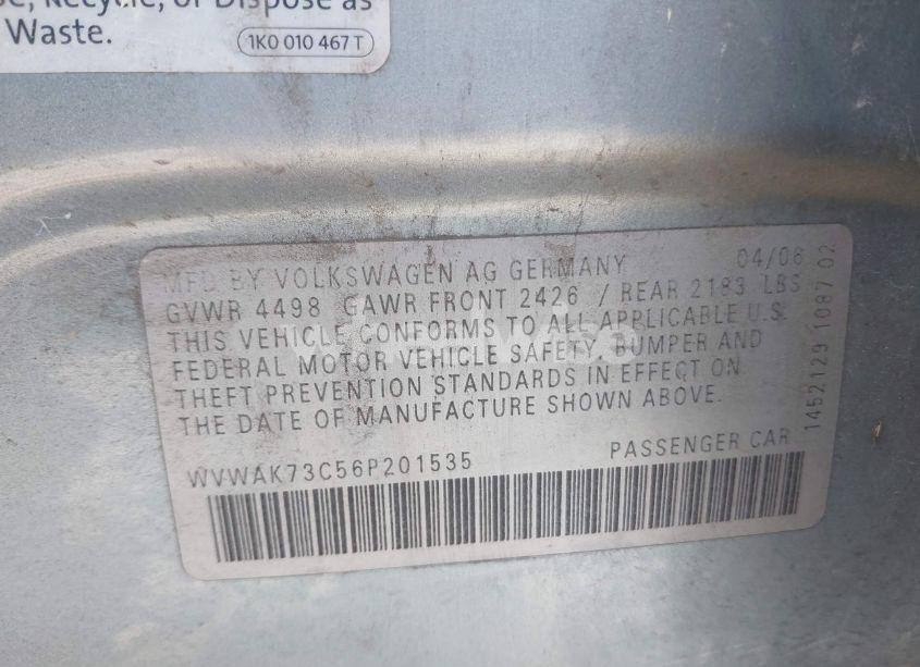 Photo 9 of 2006 Volkswagen Passat 2.0T (VIN WVWAK73C56P201535)