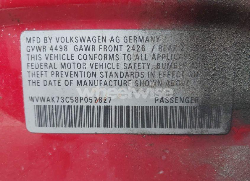 Photo 9 of 2008 Volkswagen Passat KOMFORT (VIN WVWAK73C58P057827)